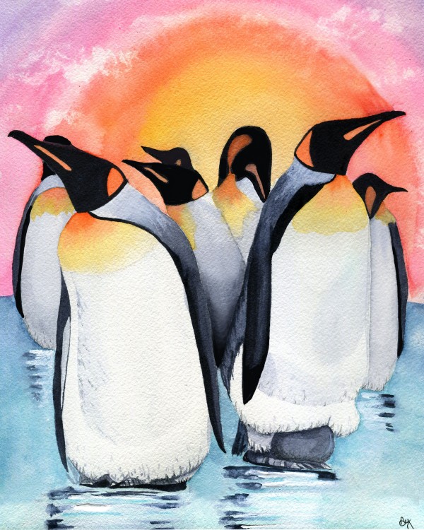 Sunset Penguins by Drip Drop Watercolors